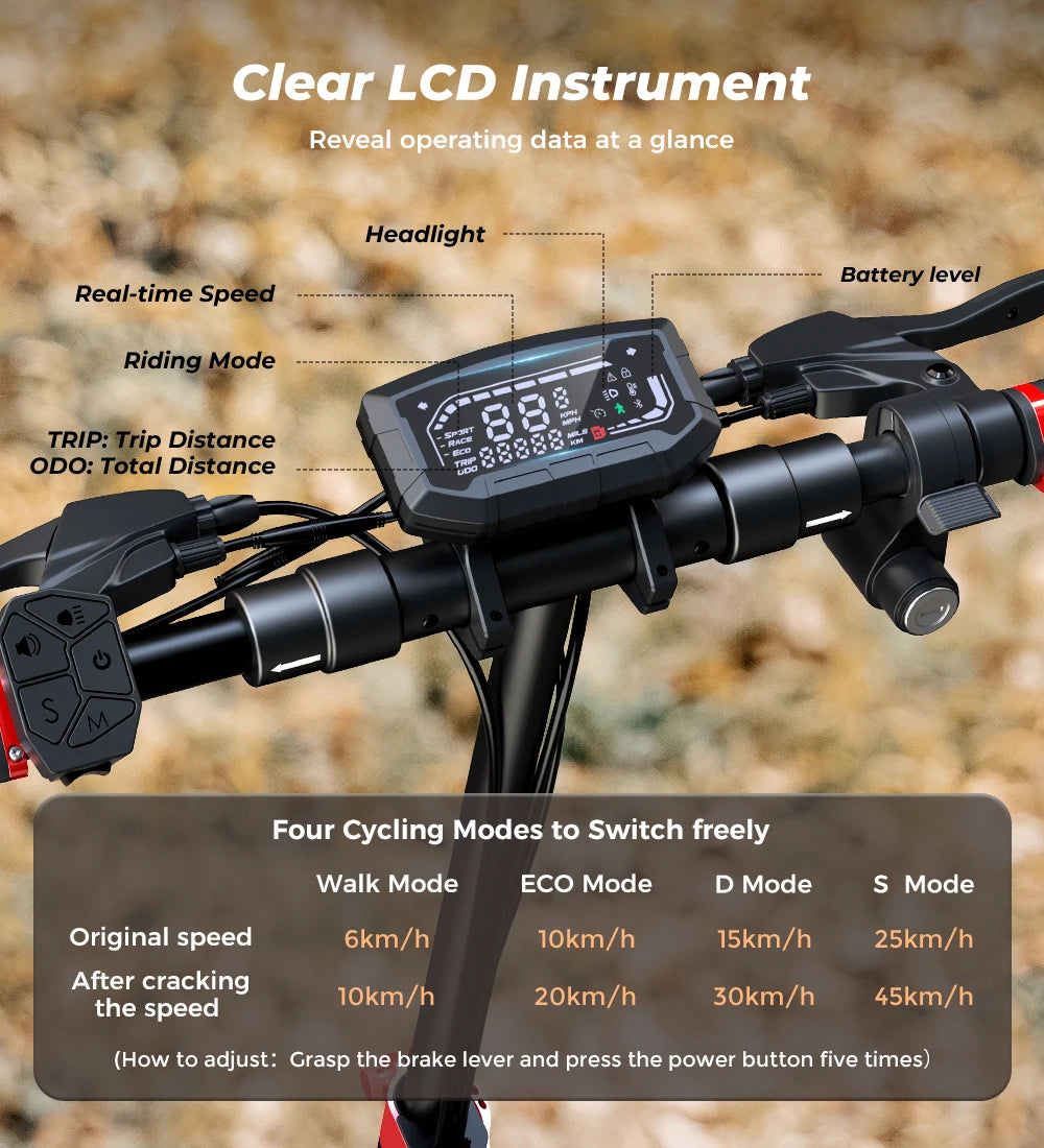 iScooter iX4 Electric Scooter 800W 15Ah Off-road Tire  45km Range eScooter 45km/h Speed