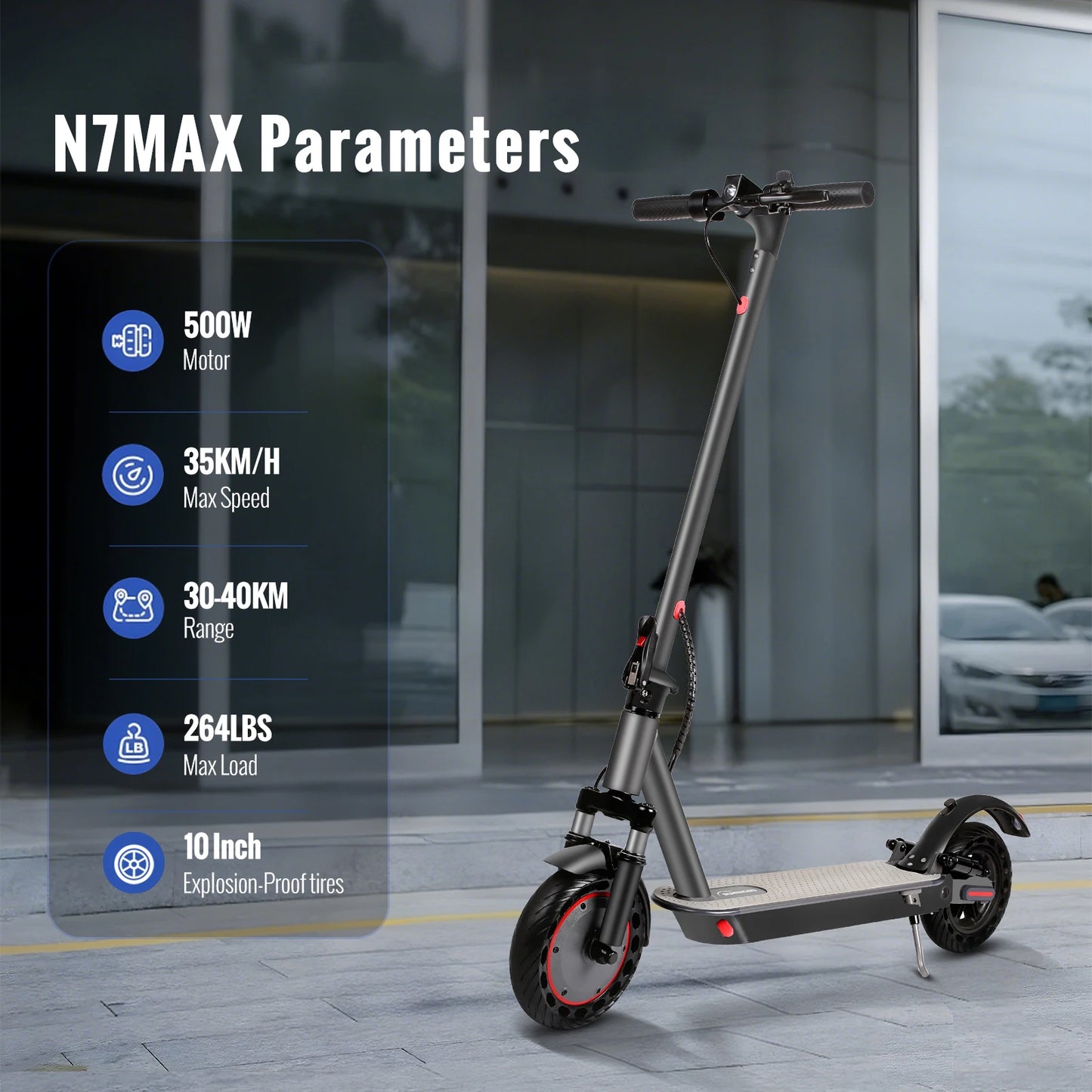 N7PRO 350W Adult Electric Scooter 36V 10.4Ah Range 30 km